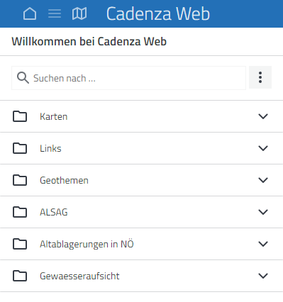 Screenshot der Cadenza Startseite mit dem Navigator hervorgehoben